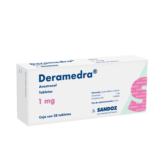 Deramedra - Anastrozol 1 mg con 28 tabletas
